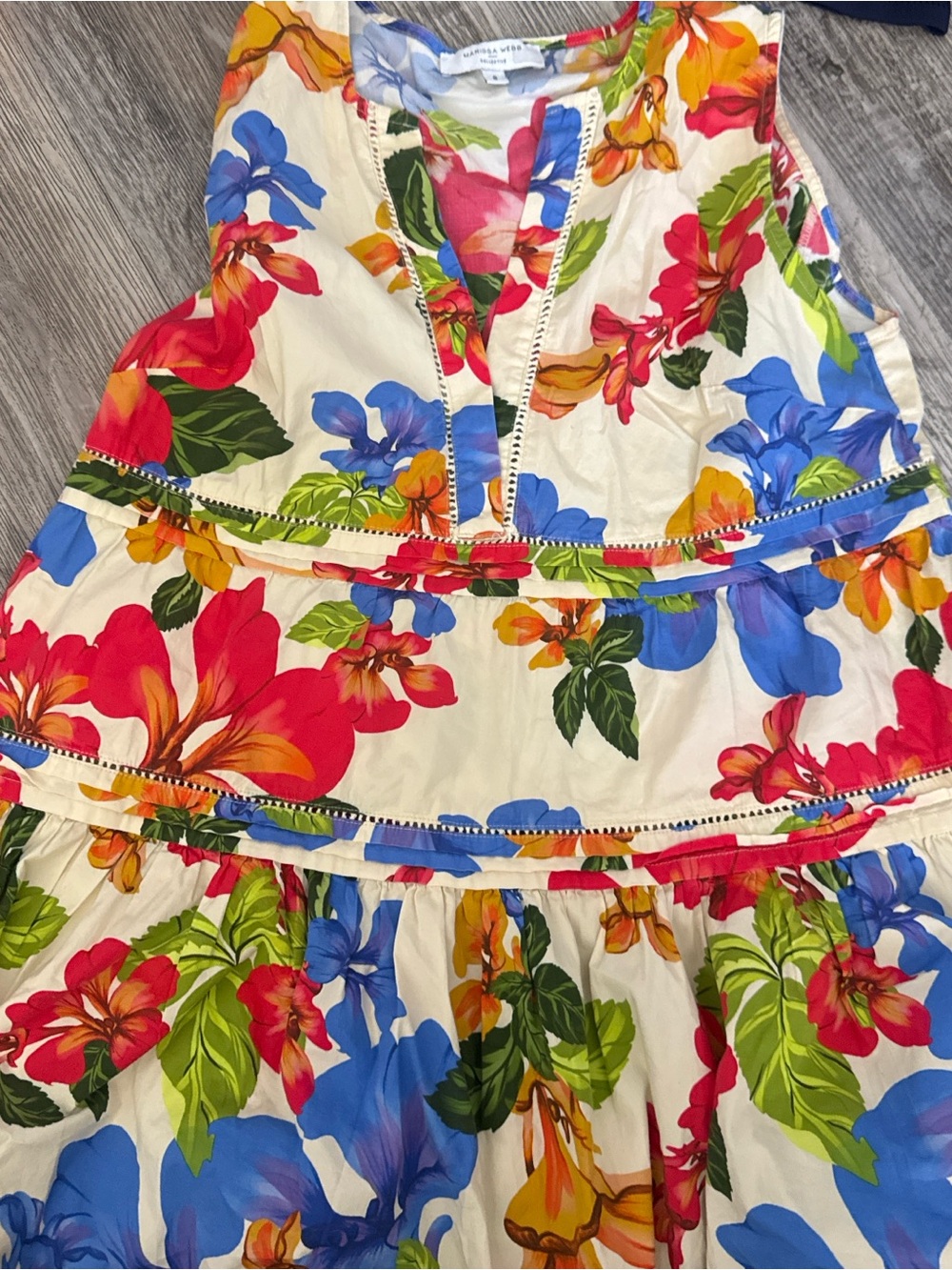 Marissa Webb Cream Floral Tiered Skirt with Bright Multicolor Blooms
